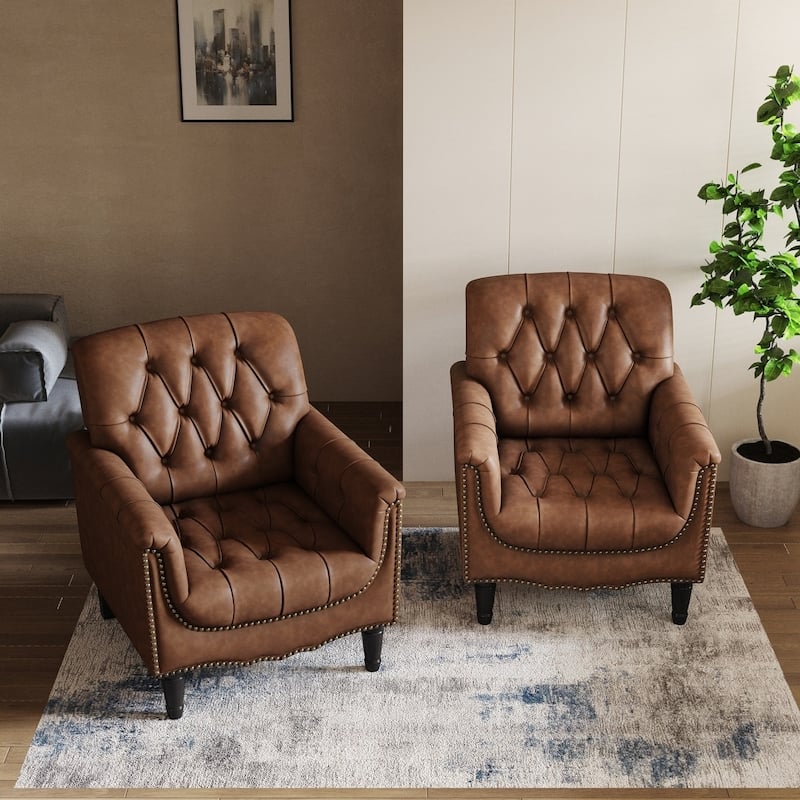 Modern Faux Leather Accent Chairs Set Of 2, Upholstered Armchair For Living Room