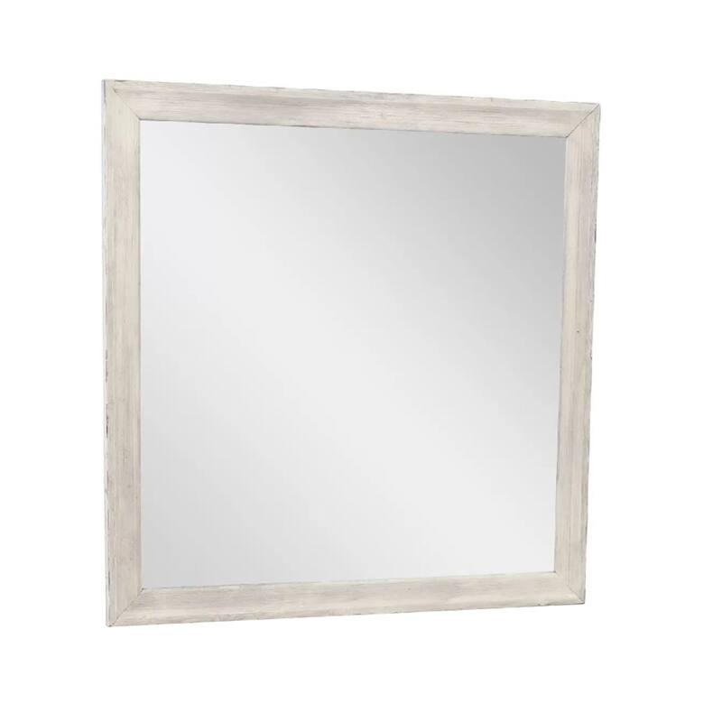 Dresser Mirror, Antique White Poplar Wood Frame, Square 40 Inch - Antique White