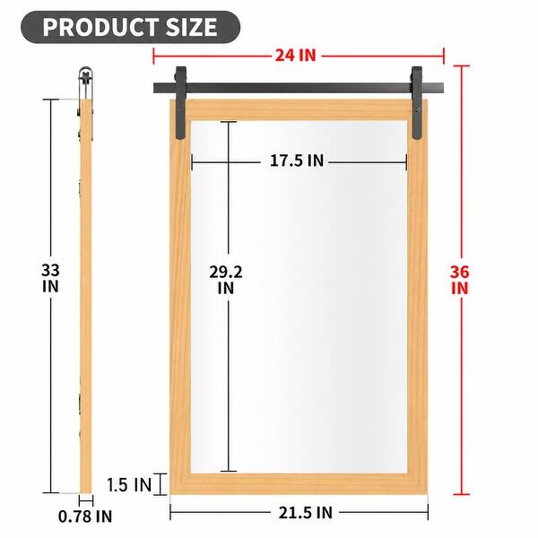dimension image slide 8 of 20, Farmhouse Barn Door Bathroom Vanity Wall Mirror with Solid Wood Frame