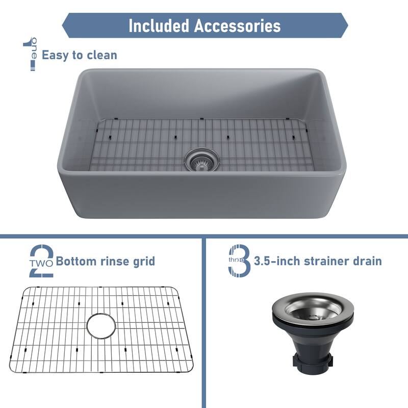 CASAINC Farmhouse/Apron-Front Single Bowl Fireclay Kitchen Sink with Bottom Grid and Strainer, cUPC Certified