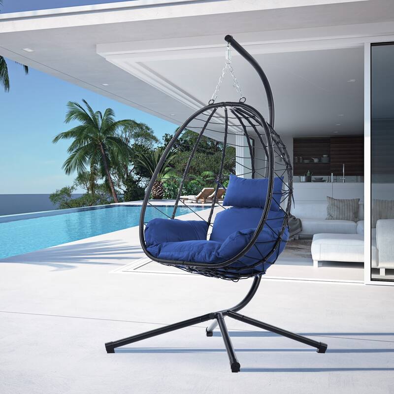 Wicker Hanging Egg Chair with Stand for Home Balcony - 77
