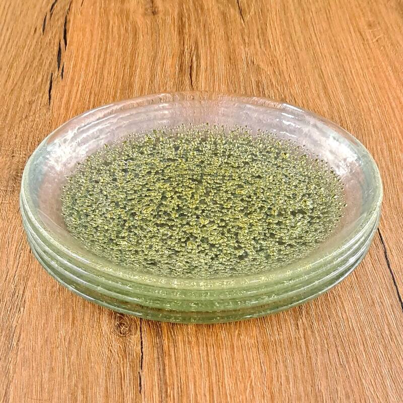 7 Inch Glass Canape Appetizer Plate with Pebble Pattern Perfect for Dinner Parties - 7”D x 7”W x 0.5”H - Clear-Gold