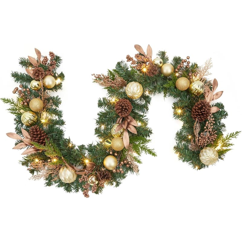 6Ft Pre-Lit Christmas Garland, Artificial Lighted Xmas Garland with 20 LED Lights - Brown