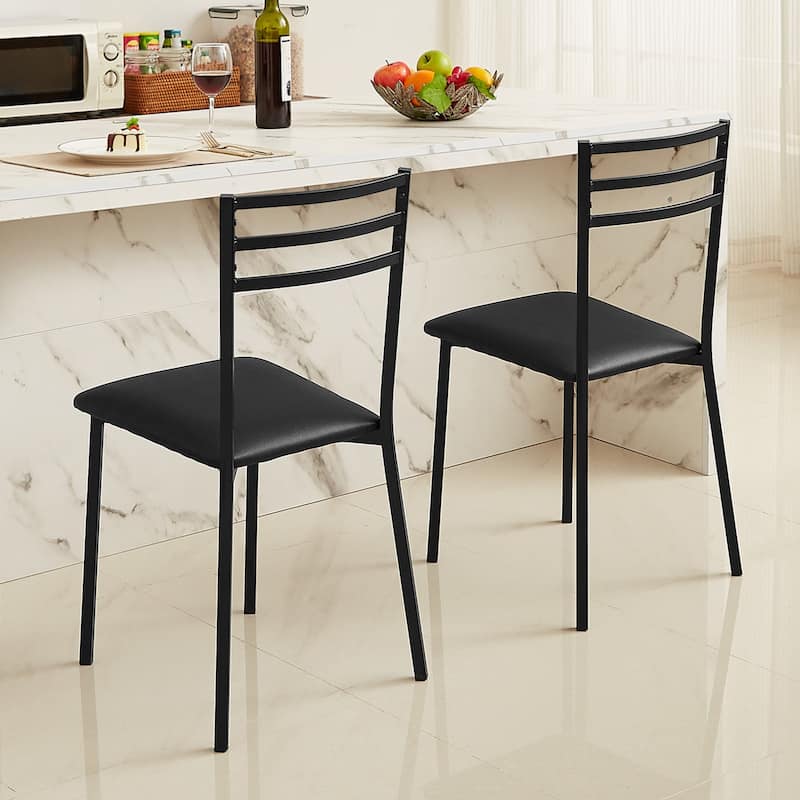 VECELO Modern Dining Chairs Set of 2 with Faux Leather Seat, Black - Black