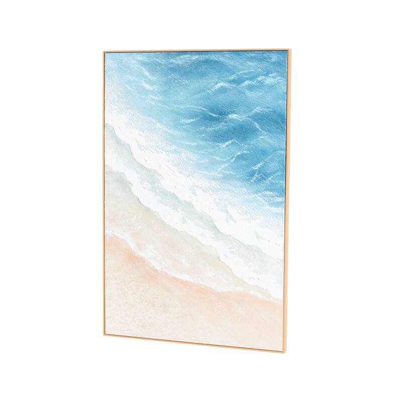 Blue Canvas Abstract Ocean Wave Landscape Framed Wall Art