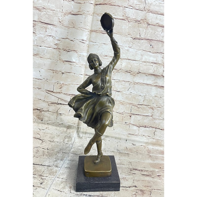Bruno Zach Russian Tambourine Dancer Bronze Sculpture Statue Figurine