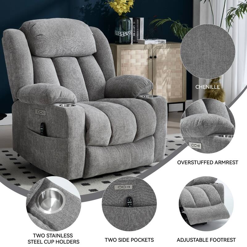 Power Lift Recliner Chair, Heavy Duty Motion Mechanism with 8-Point Vibration Massage and Lumbar Heating, USB and Type-C Ports