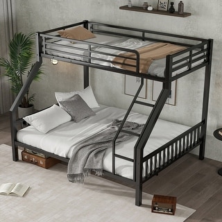 Metal Bunk Bed with Ladder and Metal Slats Support, Storage Underneath, Heavy Bunk Beds, Black Bed Frame, No Box Spring Needed