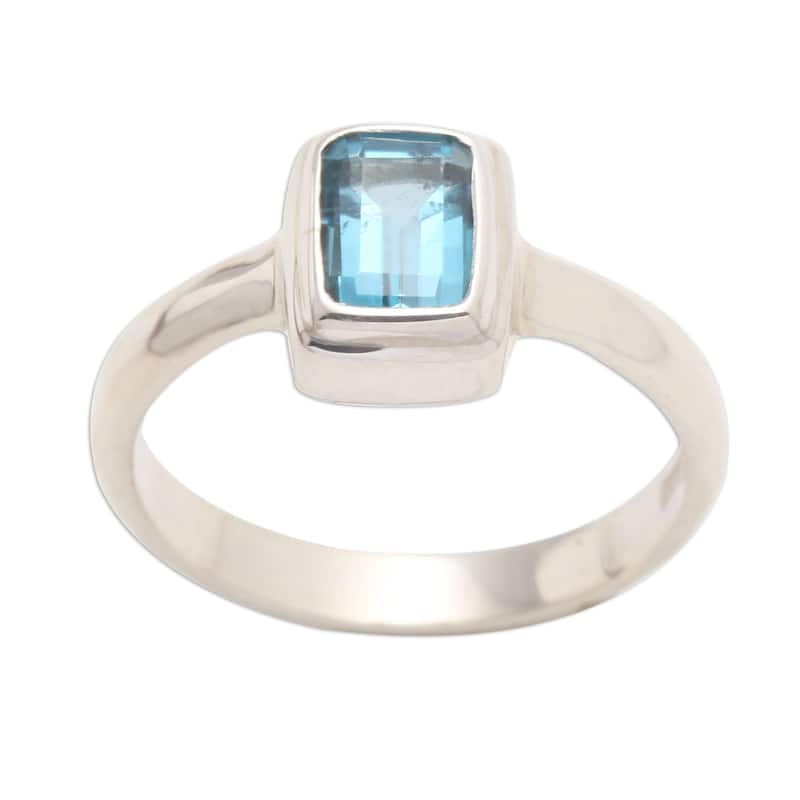 Novica Handmade Blue Tablet Blue Topaz Cocktail Ring