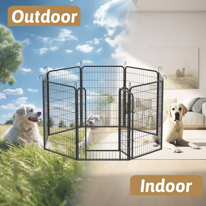 8 Panels Dog Fence Pet Heavy Duty Metal Playpen with door