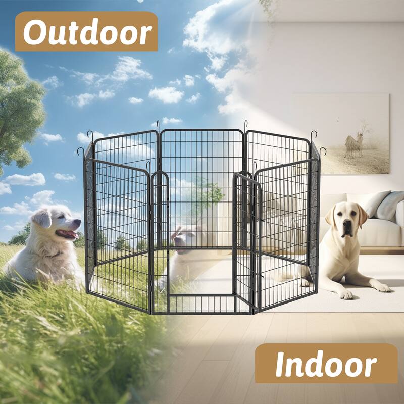 8 Panels Heavy Duty Metal Pet Fence Playpen Kit Indoor/Outdoor Pet Dog Fence Playground Exercise Pen (39.37 in. H x 27.76 W)