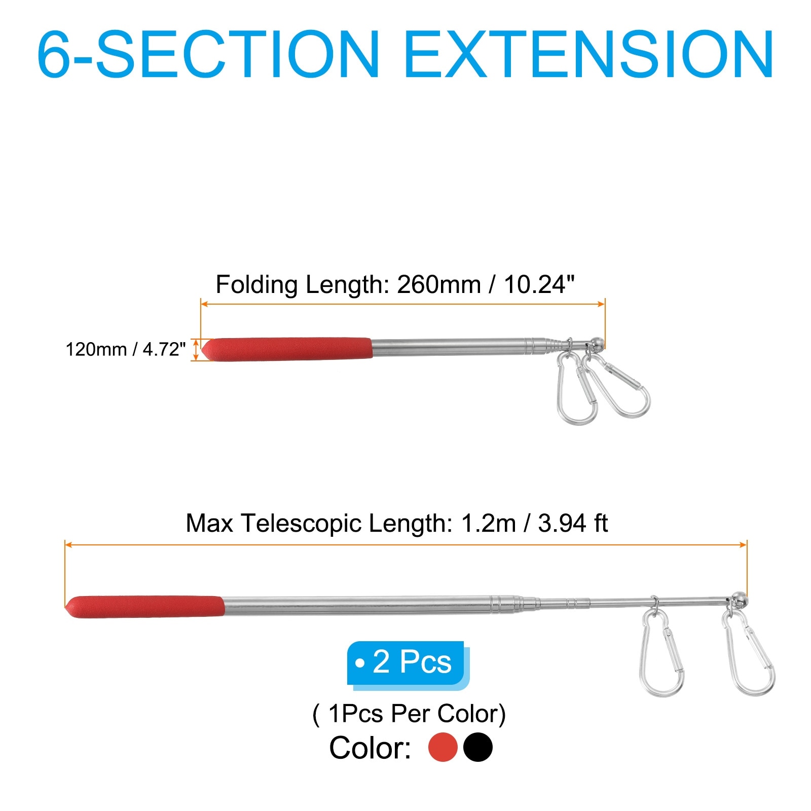 Telescopic Handheld Flagpoles Guide Flag Pole with Clips for Teaching
