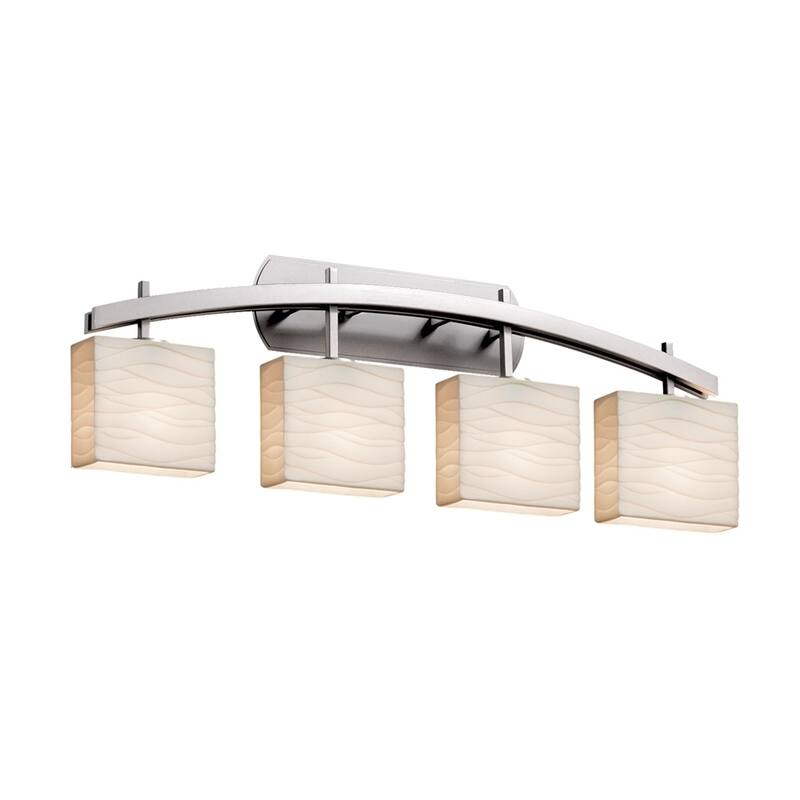 Porcelina? Archway 4-Light Brushed Nickel Bath Bar, Waves Rectangle Shade