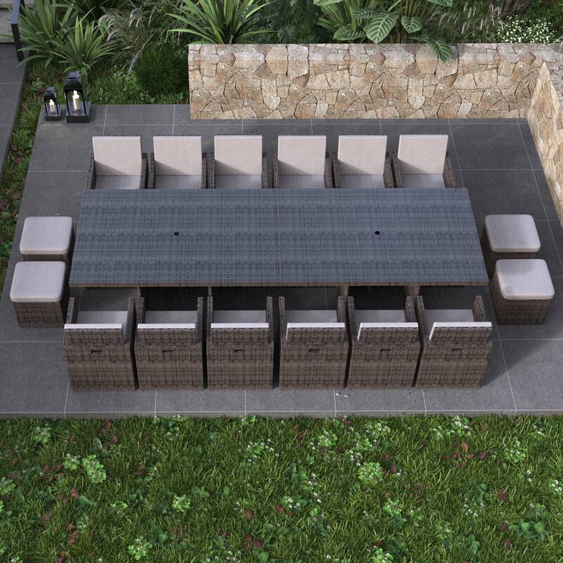 16-Seater Aluminum Patio Dining Sets with Cushions and Tempered Glass Tabletop