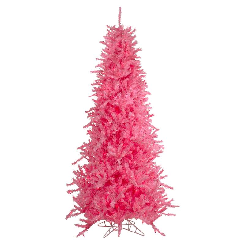 Pre-Lit Slim Tinsel Artificial Christmas Tree - 7.5' - Pink - Pink Lights - 7.5 Foot