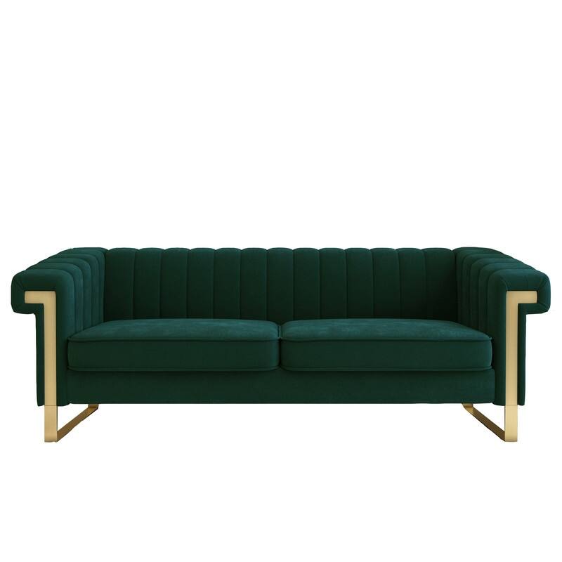 Velvet 3-Seater Sofa Living Room Couch Sofa with Deep Striped Tufting Sofa