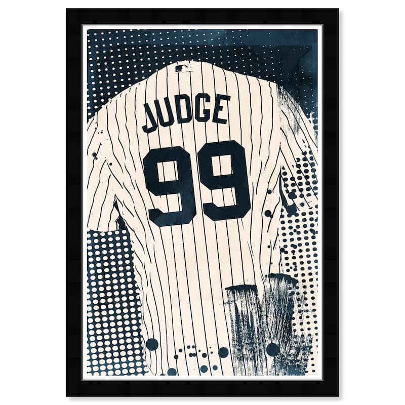 Wynwood Studio Prints 'Navy Baseball Jersey' Blue Wall Art - Black