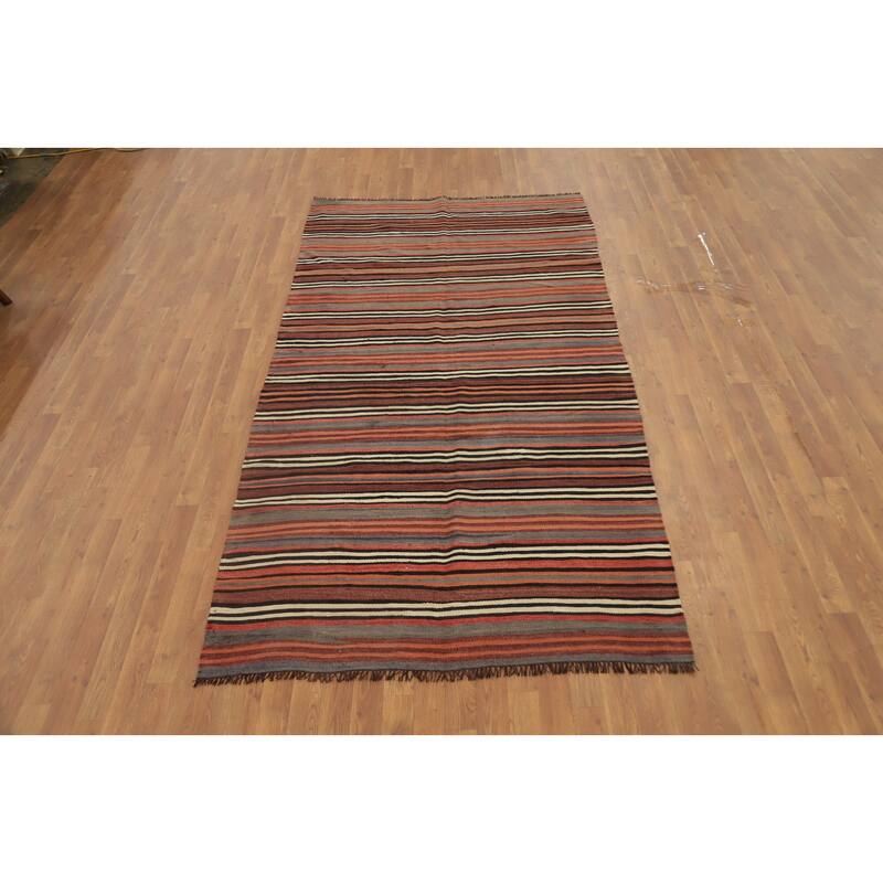 Hand Woven Oriental 100% Wool Carpet Southwestern Geometric Multi-Colored Kilim Area Rug - 8' 11'' X 4' 8''