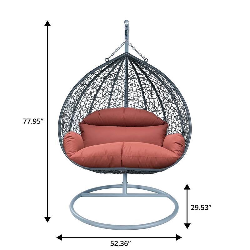2-Person Egg Swing Chair in Grey Stainless Steel 2-Seater Porch Swing for Outdoor and Indoor - 77.95" Height