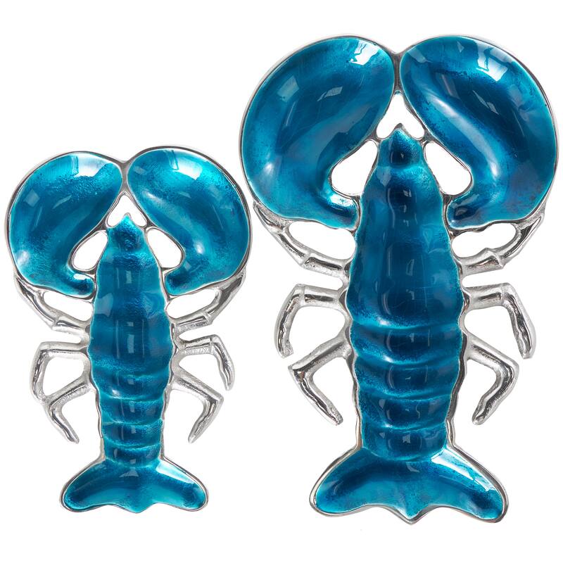 Silver, Blue or Teal Aluminum Enameled Lobster Tray with Silver Metal Exterior (Set of 2)