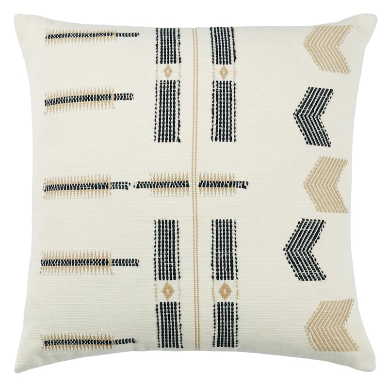 Mao Tribal Pillow - 18"X18" Polyester Fill - Cream/Black