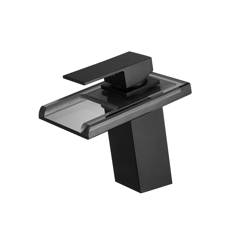 Single Handle Glass LED Waterfall Bathroom Sink Faucet - 7-in H