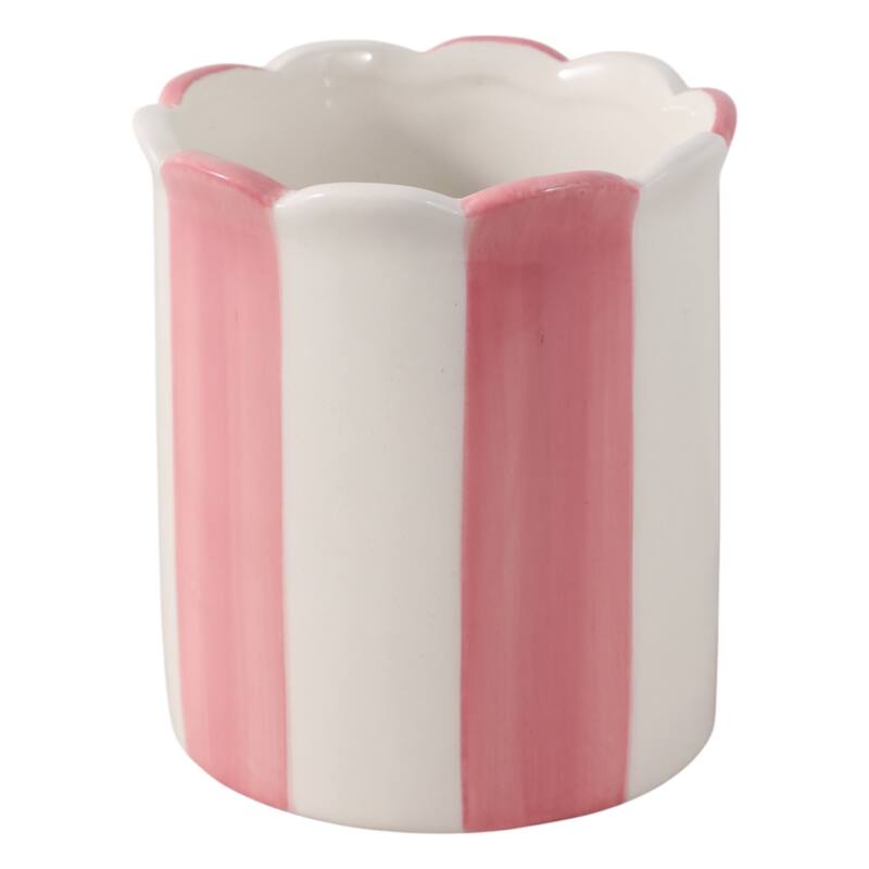 Boho Striped Ceramic Storage Container with Scalloped Rim - 4"