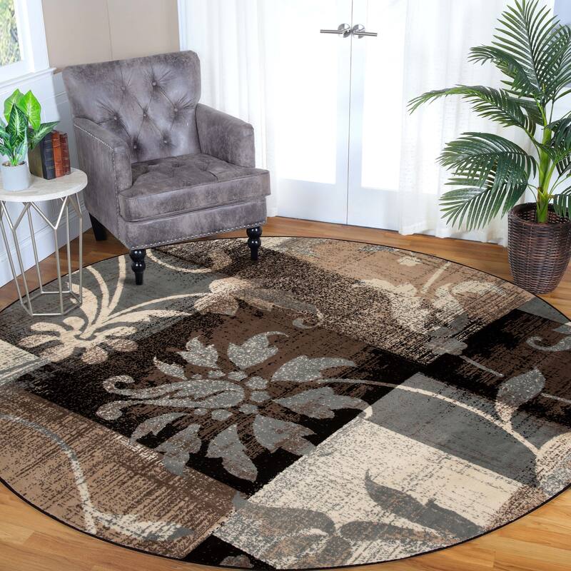 Contemporary Floral Patchwork Indoor Area Rug or Runner by Superior - 5' Round - Multi-Color