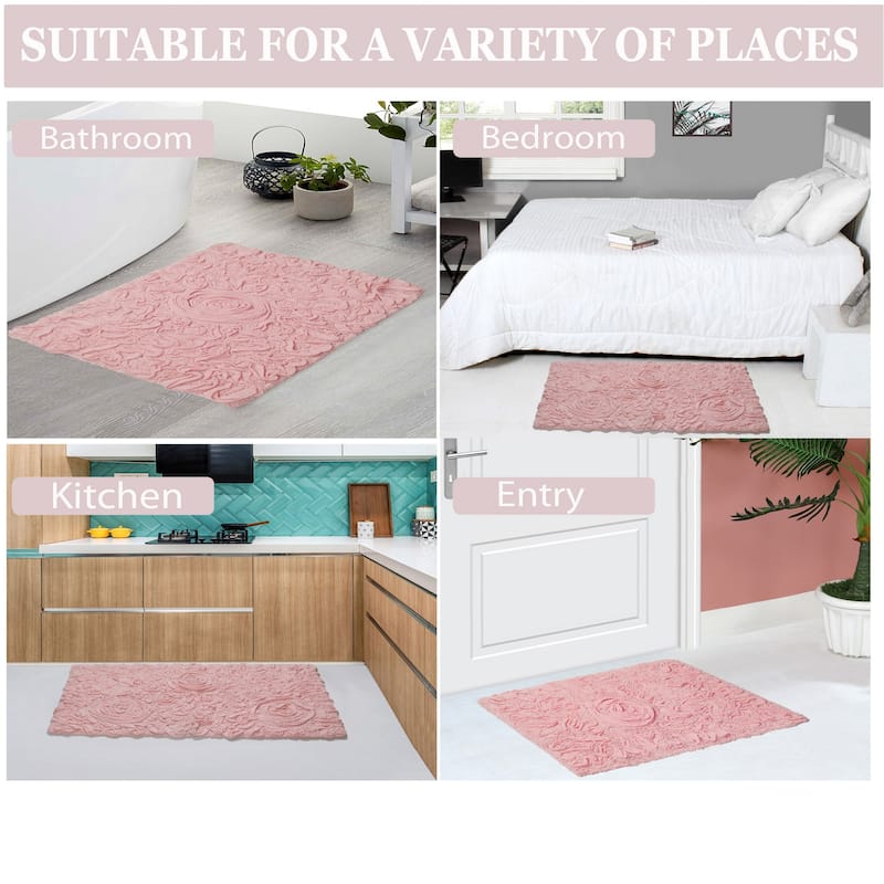 Bell Flower Bathroom Rug, Cotton Soft, Water Absorbent Bath Rug, Non Slip Shower Rug Machine Washable 24"x40" Rectangle