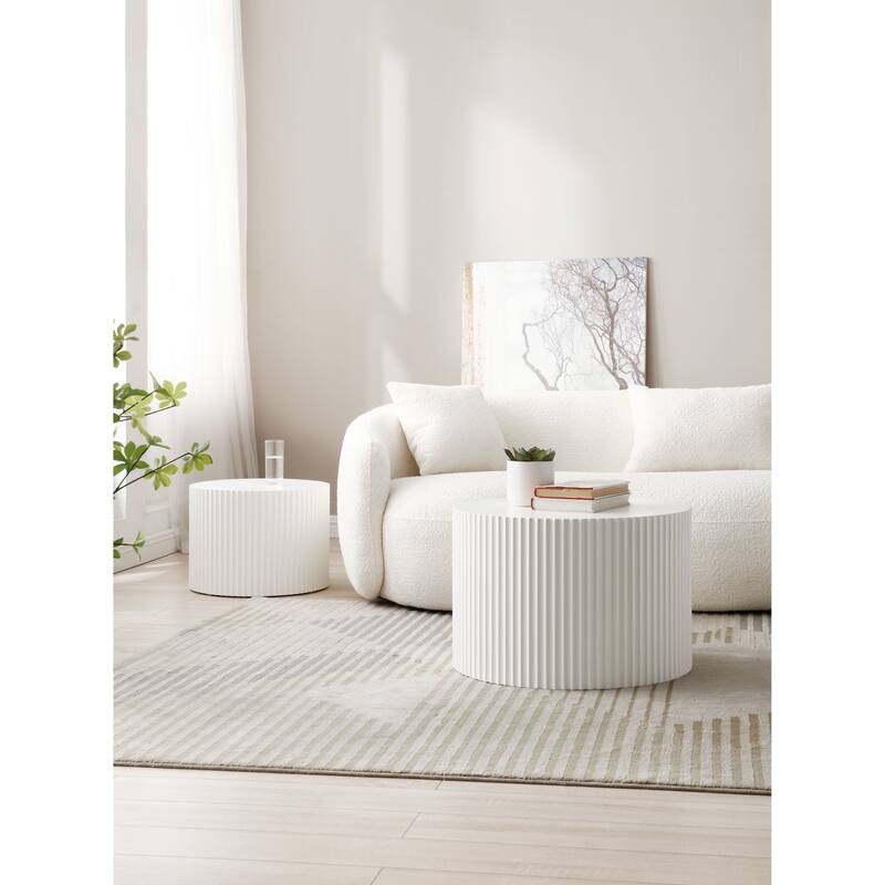 2 Piece Modern Living Room Coffee Table Set, Nesting Table Round Table Handcraft Wood Center Table for Office, Leisure Area