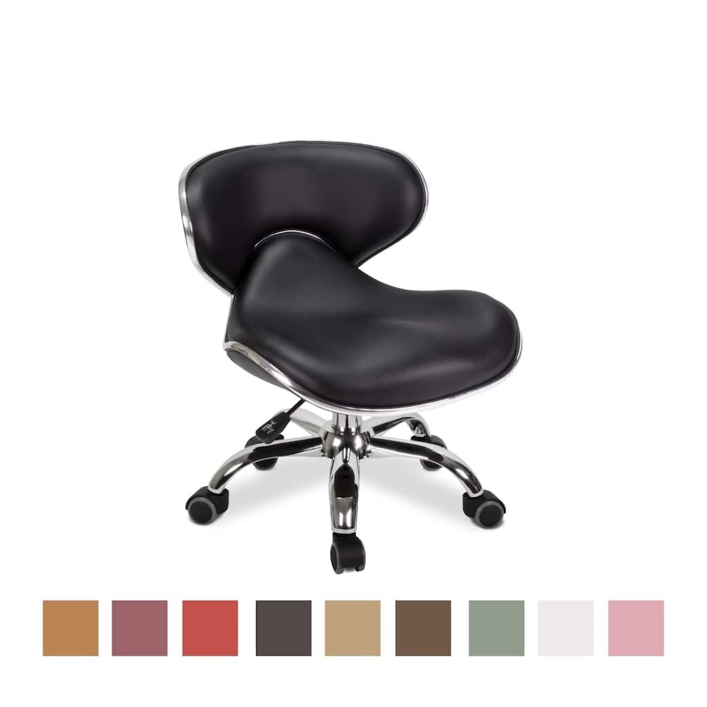 UMI Short Stool Adjustable 13" to 15" Low Rolling Chair with Backrest - N/A