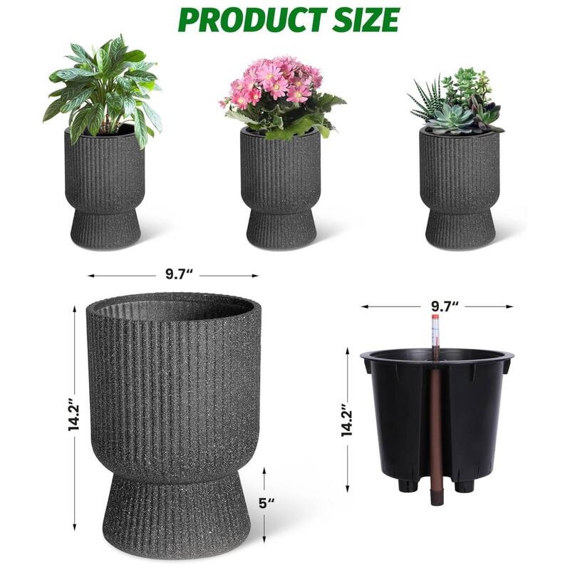 14" Set of 2 Self-Watering Planters, Flower Pots for Front Porch, Patio & Garden