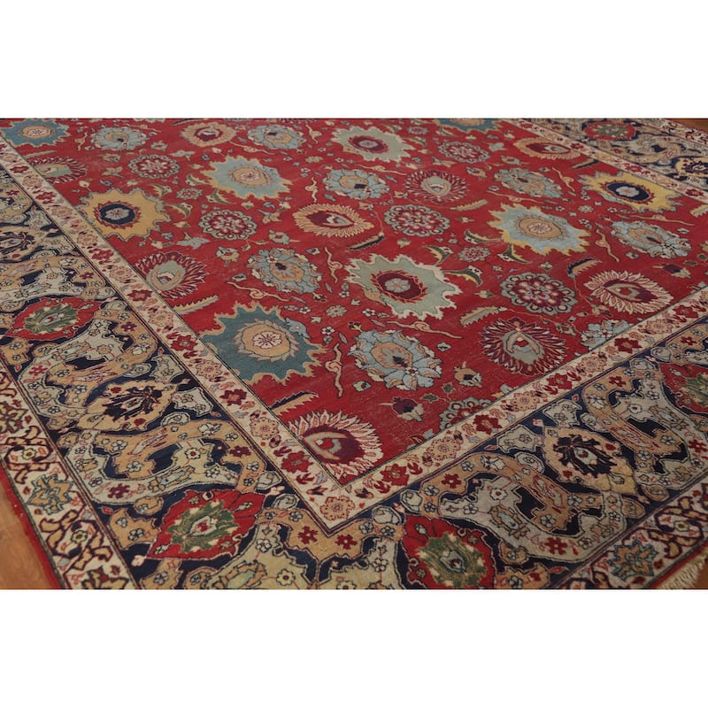 Hand Knotted Oriental 100% Wool Carpet Traditional All-Over Red Tabriz Area Rug - 13' 6'' X 10' 2''