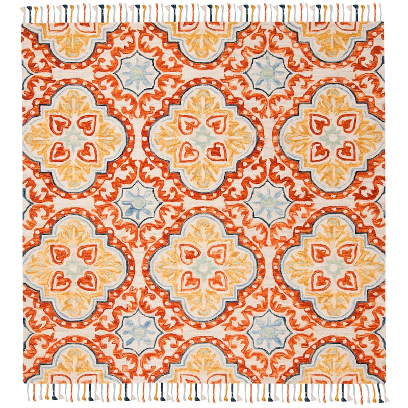 SAFAVIEH Handmade Aspen Misao Boho Tassel Wool Rug - 5' Square - Beige/Rust