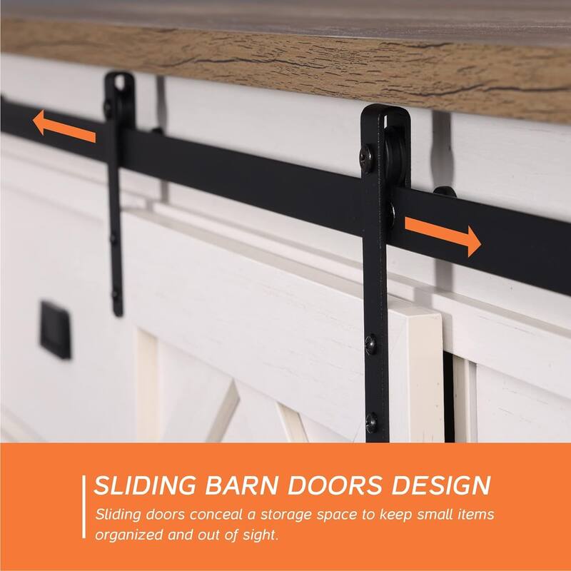 WAMPAT Farmhouse TV Stand with Sliding Barn Door for Living Room