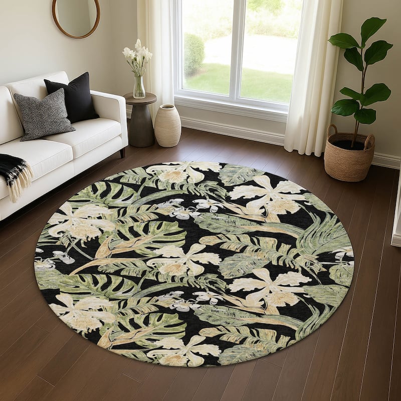 Premium Washable Super Soft Tropical Paradise Mayfield Rug - Black - 8' x 8'