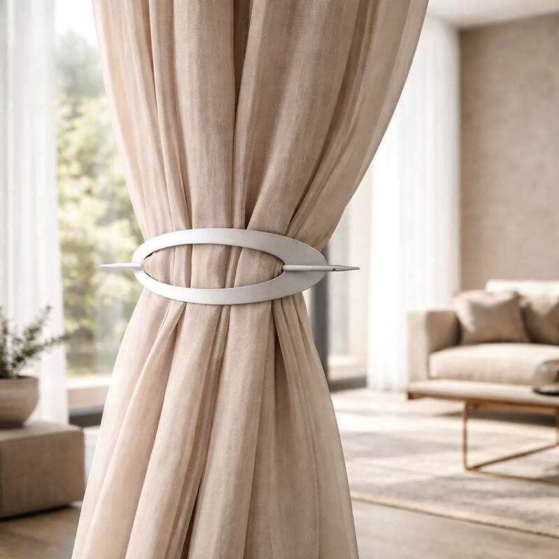 Elegant Metal Curtain Tiebacks, Oval Design for Easy Install - 1 Tieback - Grey