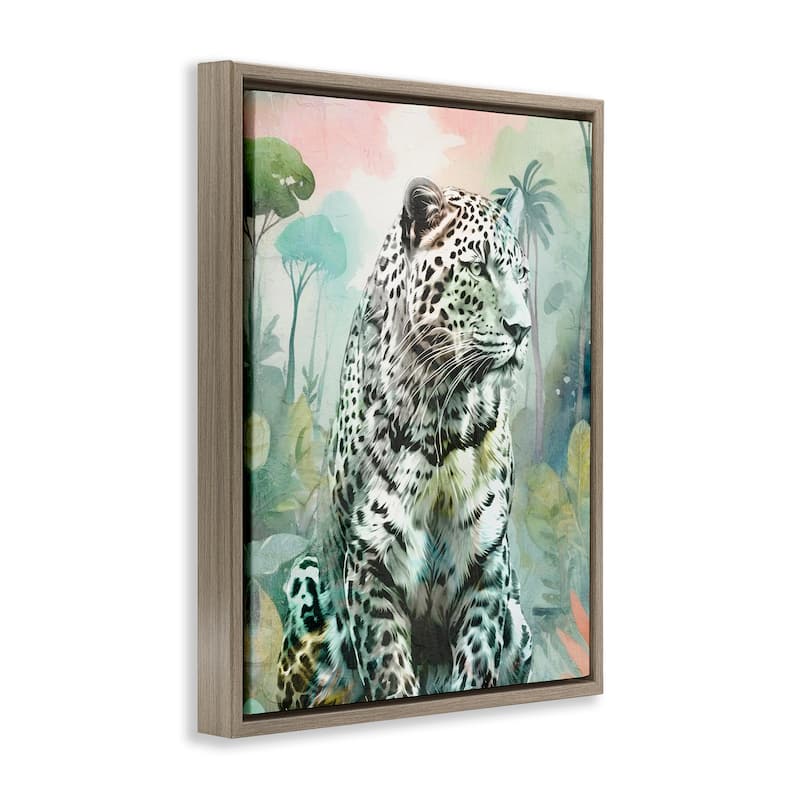 Stupell Leopard Gazing in Jungle Framed Floater Canvas Wall Art Design By Kim Allen