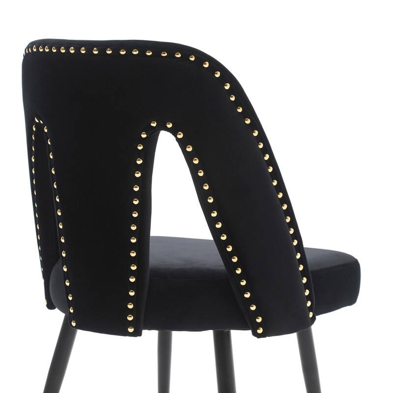 Akoya Collection Modern | Contemporary Velvet Upholstered Dining Chair with Nailheads and Gold Tipped Black Metal Legs