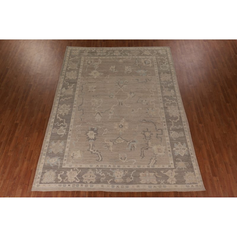 Vegetable Dye Oushak Oriental Area Rug Handmade Floral Wool Carpet - 8'9" x 11'7"