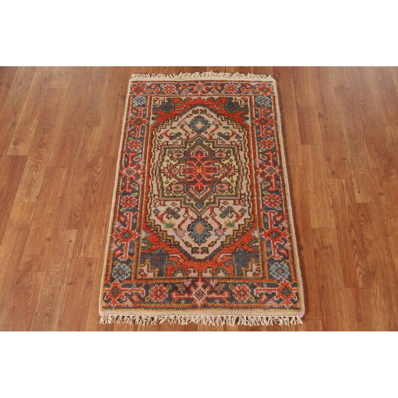 Beige Heriz Serapi Style Accent Area Rug Hand-knotted Wool Carpet - 2'0"x 3'0"