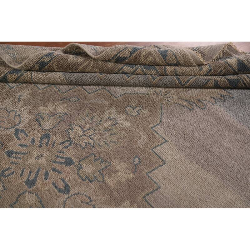 Geometric Oushak Style Area Rug Hand-knotted Oriental Wool Carpet - 8'9"x 11'9"