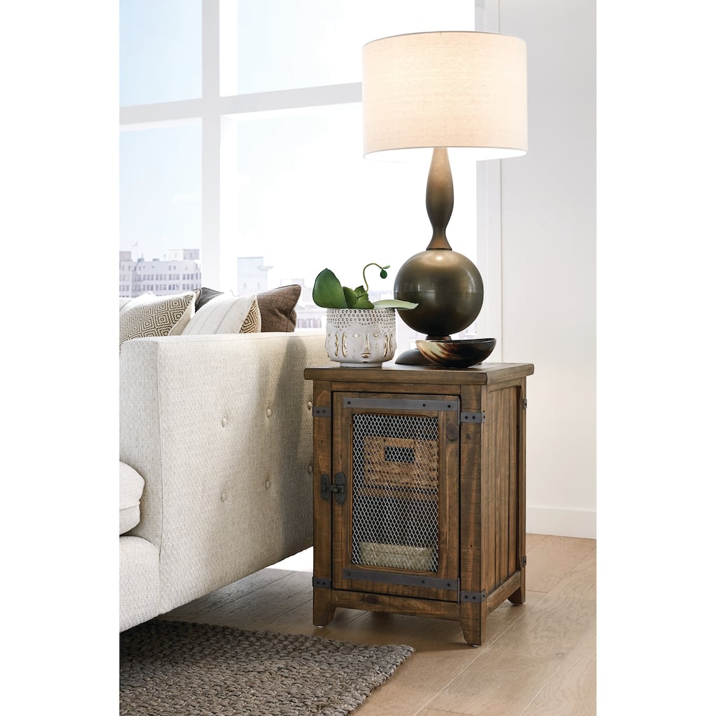Magnussen Home Chesterfield Farmhouse Timber Chairside End Table - 19''W x 19''D x 26''H