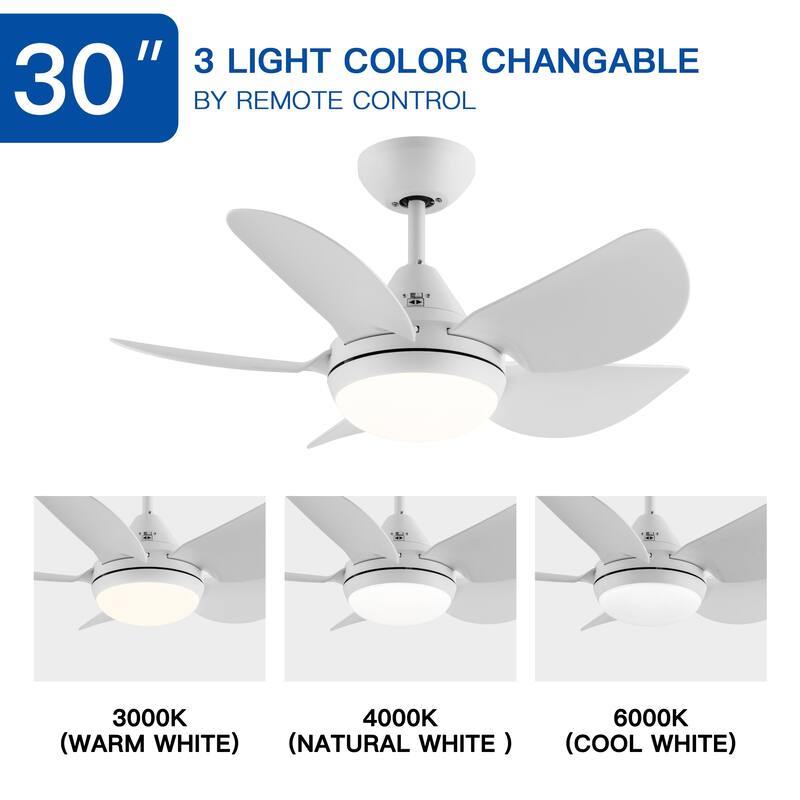 6 Speeds Integrated LED Ceiling Fan Lighting with Remote Control, 30 inch Low Profile Ceiling Fans with 5 Reversible Blades
