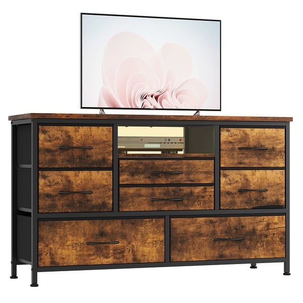 8 Drawers Long Dresser Tv Stand with Power Outlet