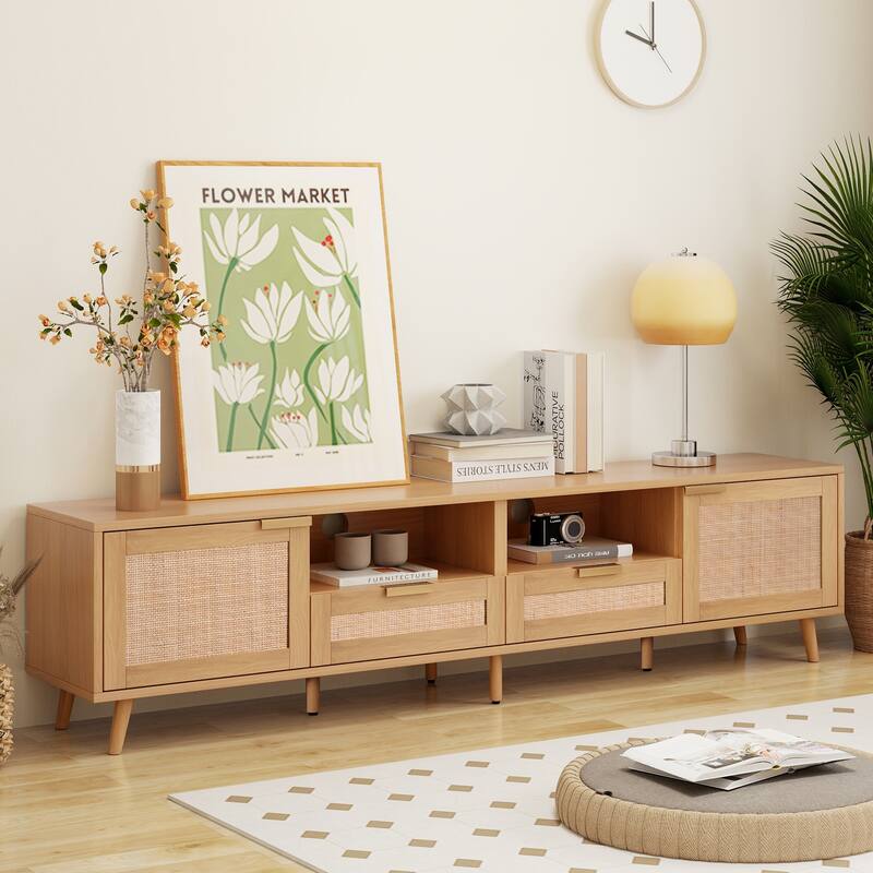 Modern Farmhouse Rattan TV Stand for TVs up to 85'' - Wood