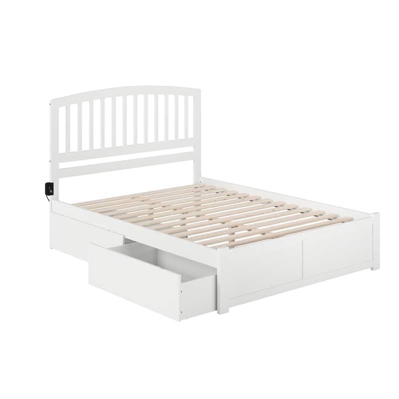Richmond Queen Platform Bed with Foot Board and 2 Bed Drawers in White