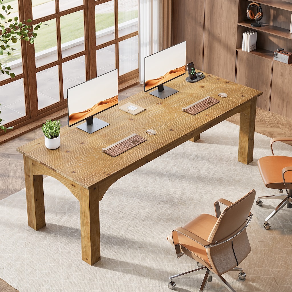 Solid Wood Two Person Desk, 79 Inch Extra Long Computer Desk