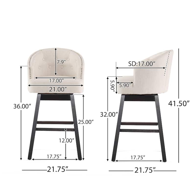 Swivel Bar Stools Set of 2, Button Tufted Upholstered Bar Stools, Dining Chairs with Nailhead Trim & Rubber Wood Legs