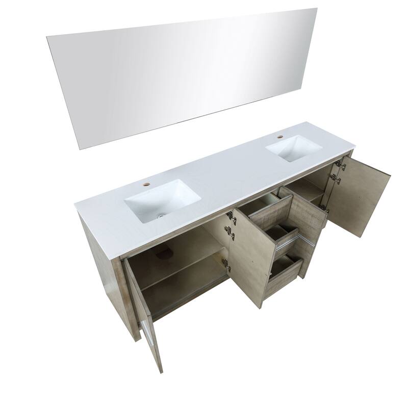 Lafarre 36 in W x 20 in D Rustic Acacia Bath Vanity, White Quartz Top and 28 in Mirror